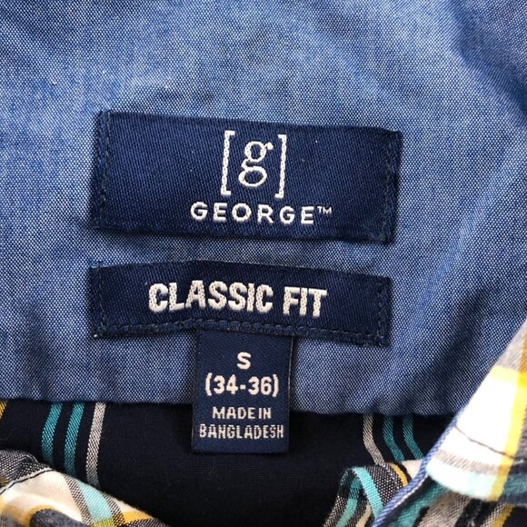 George Mens Shirt Small Plaid Long Sleeve Classic Fit Button Down Casual Blue - Picture 5 of 11